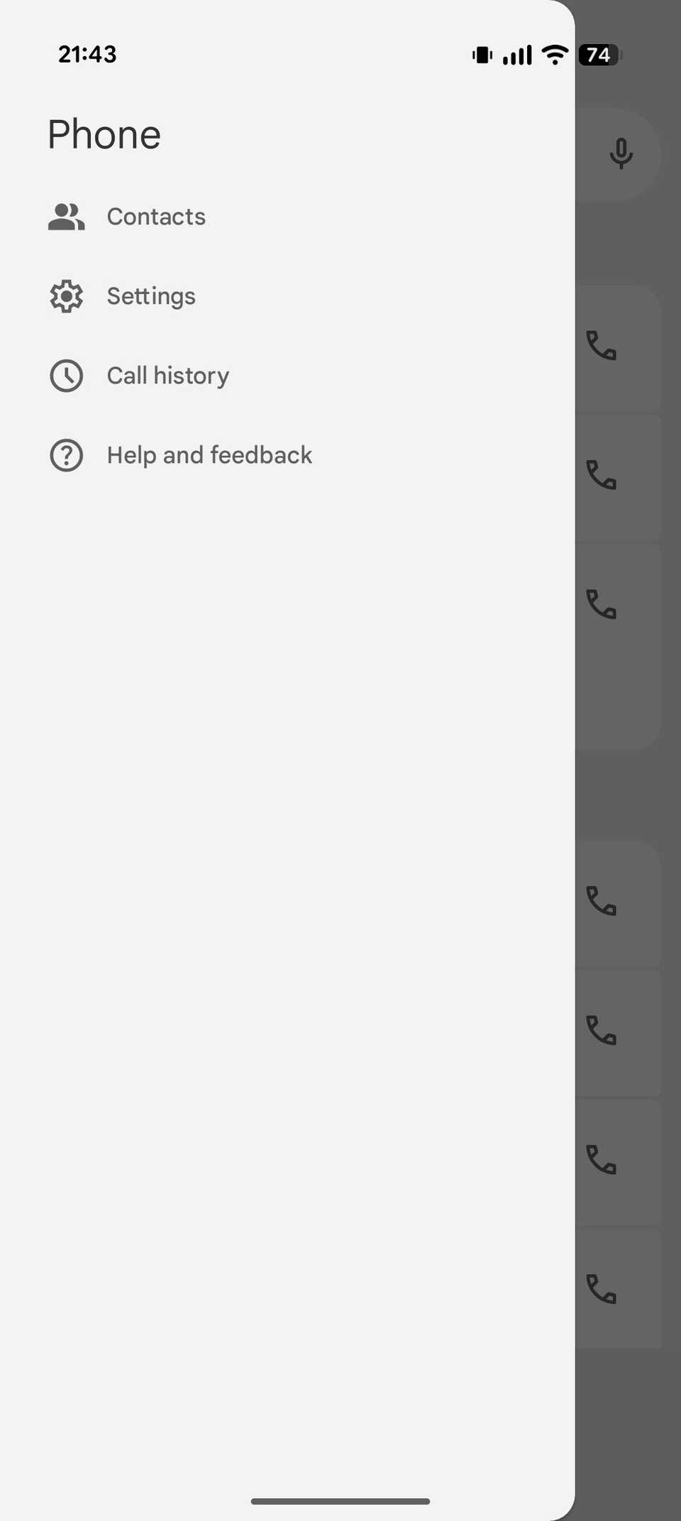 Hamburger menu in the Pixel Phone app.