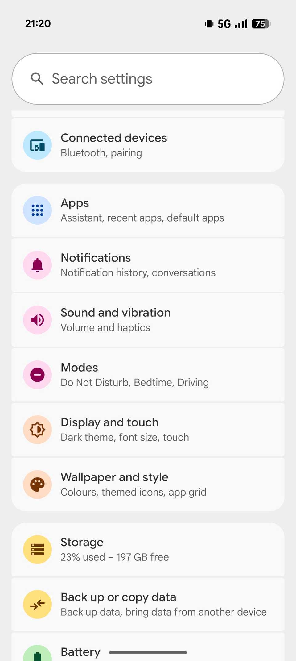 Settings app on a Pixel 10.