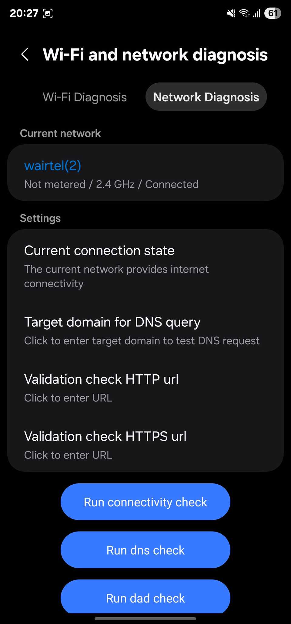 Network Diagnosis tab in Wi-Fi and network diagnosis tool.