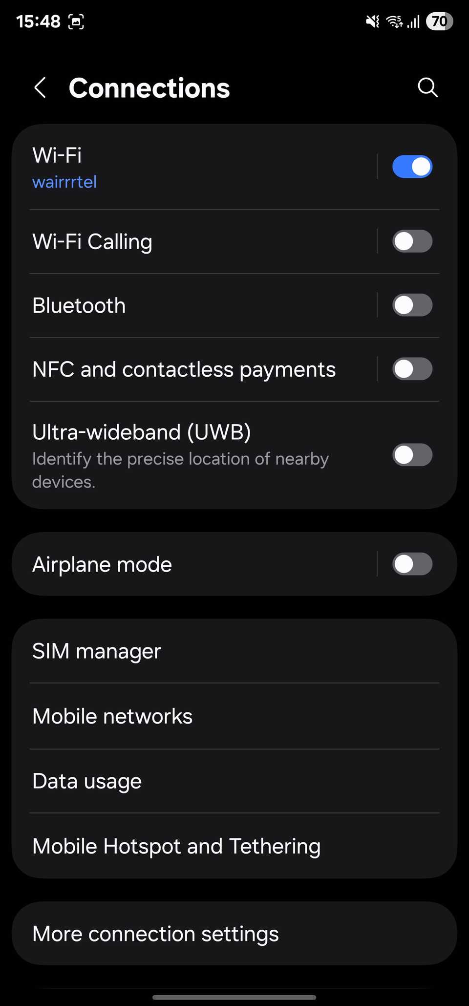 Connections page on a Galaxy phone.