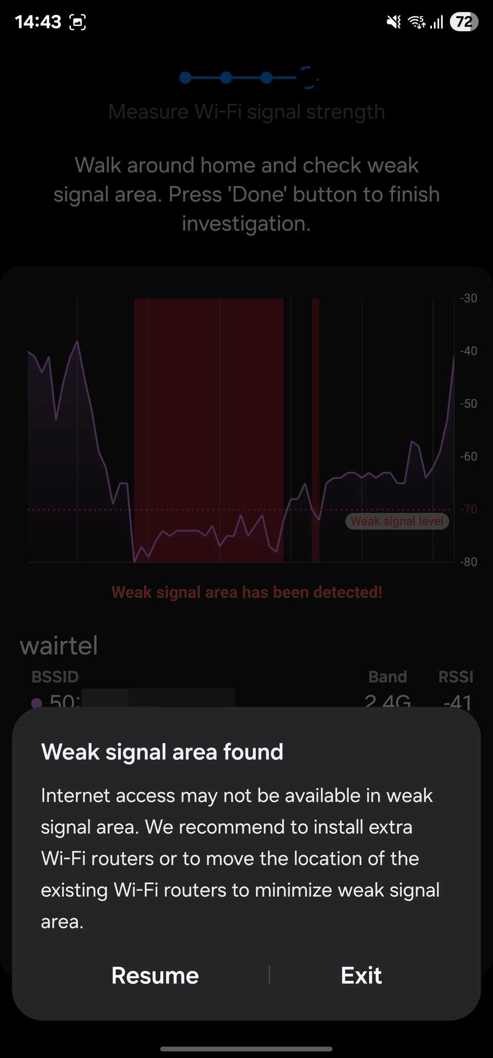 Home Wi-Fi insepction tool result screen.