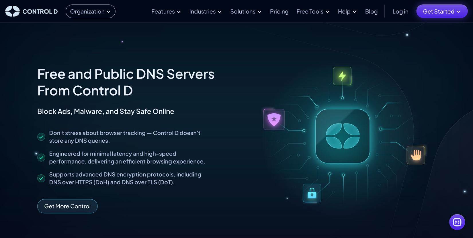 Control D free and public DNS servers page