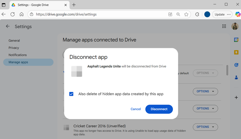 Disconnect app from Google Drive