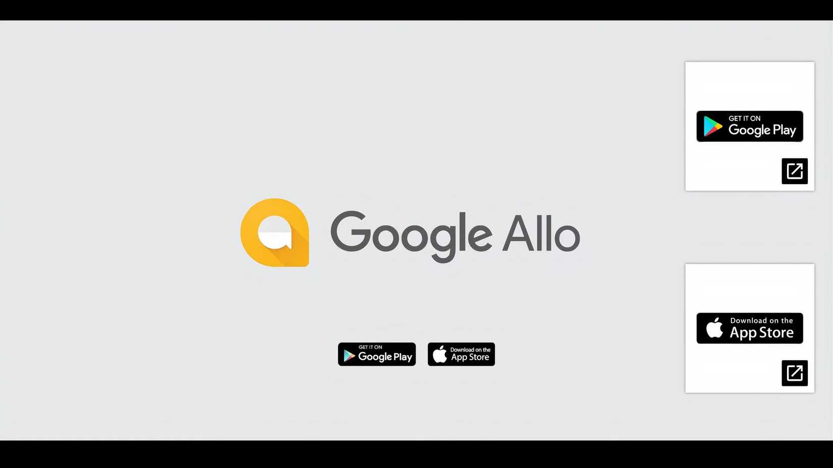 Google Allo with Google Play and App Store download tags.