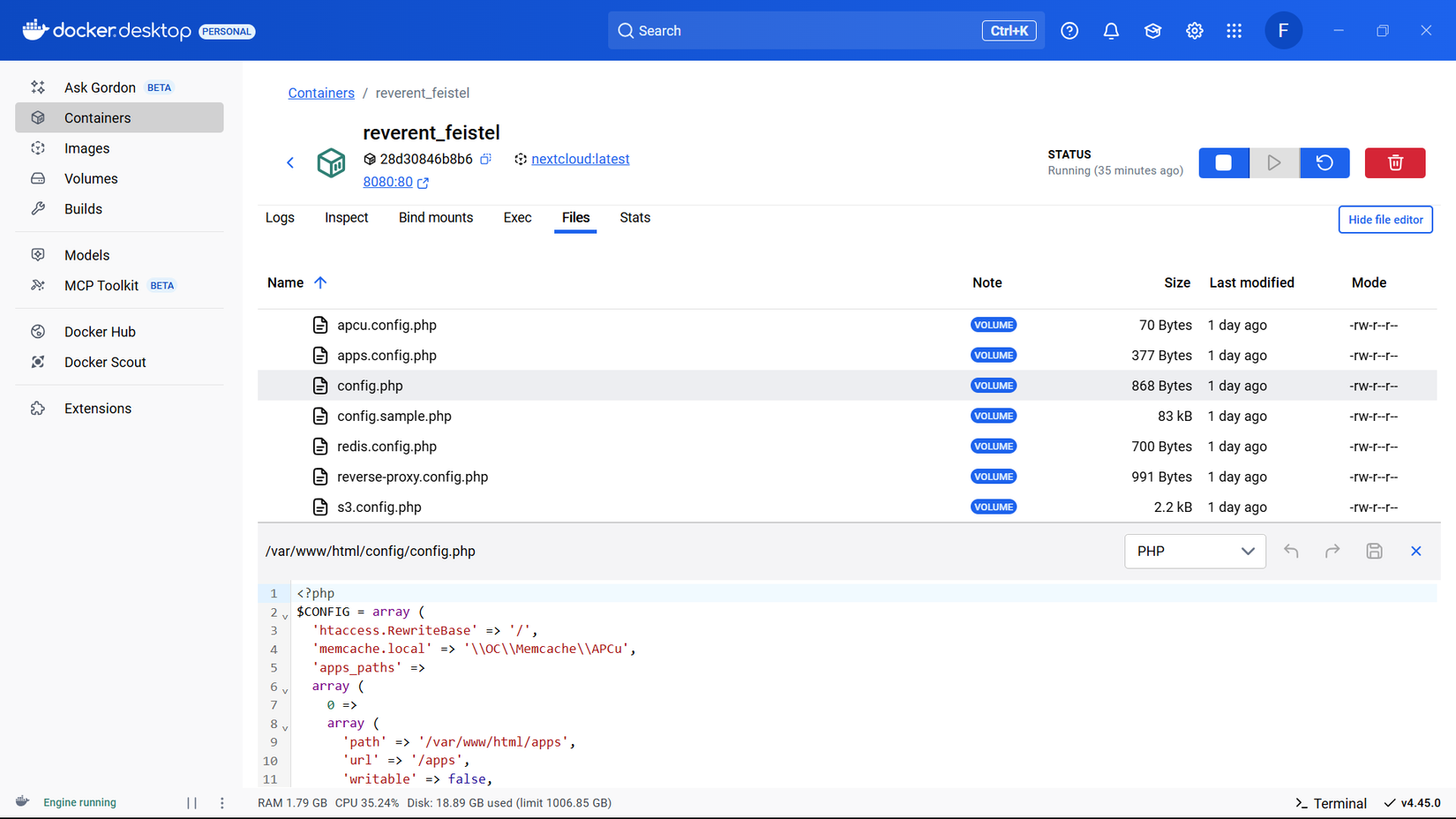 Editing a configuration file in Docker