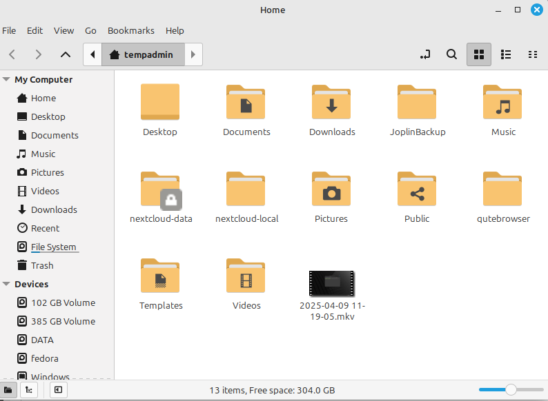 Linux Mintのファイルシステム画面