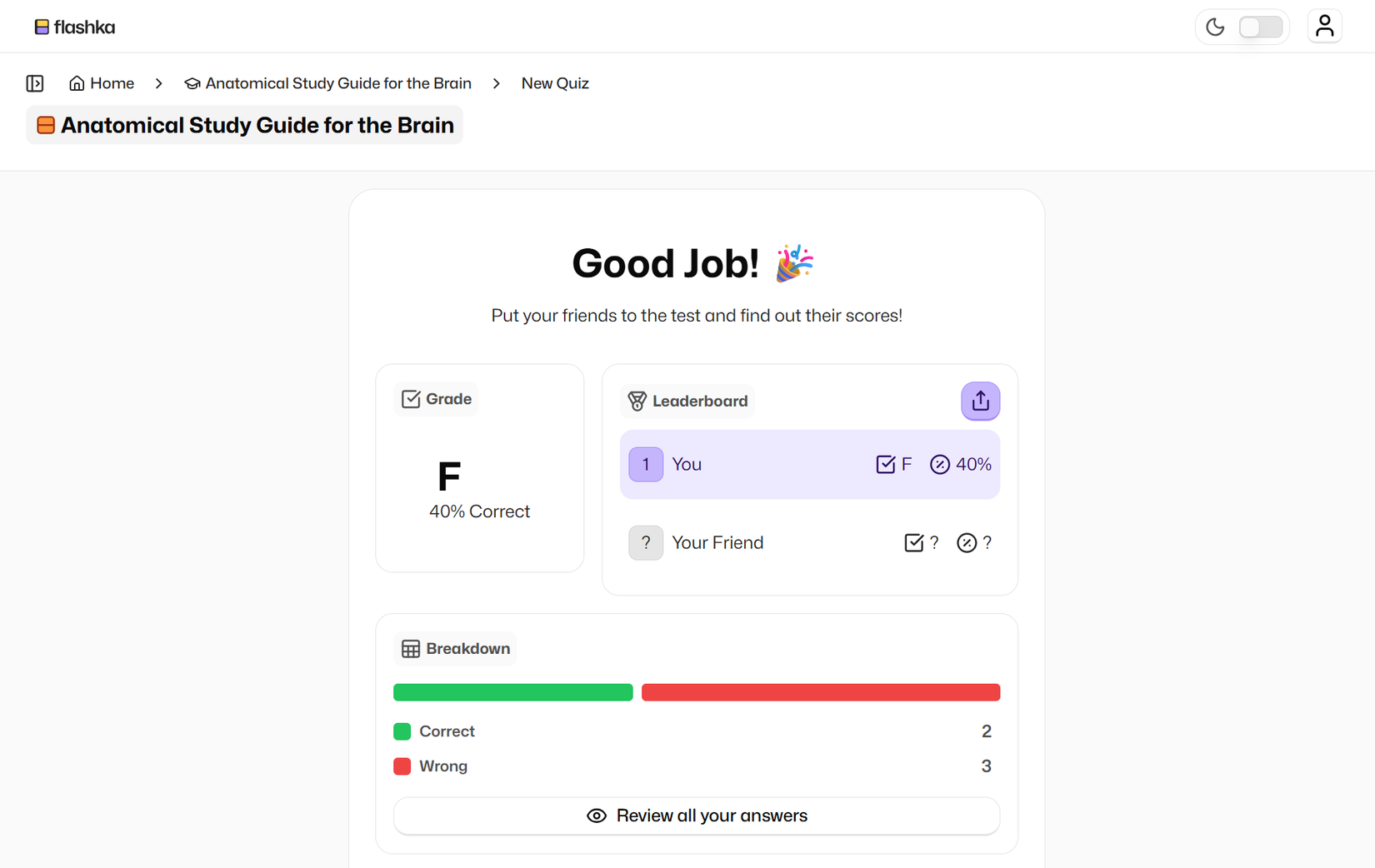 Flashka self-exam results
