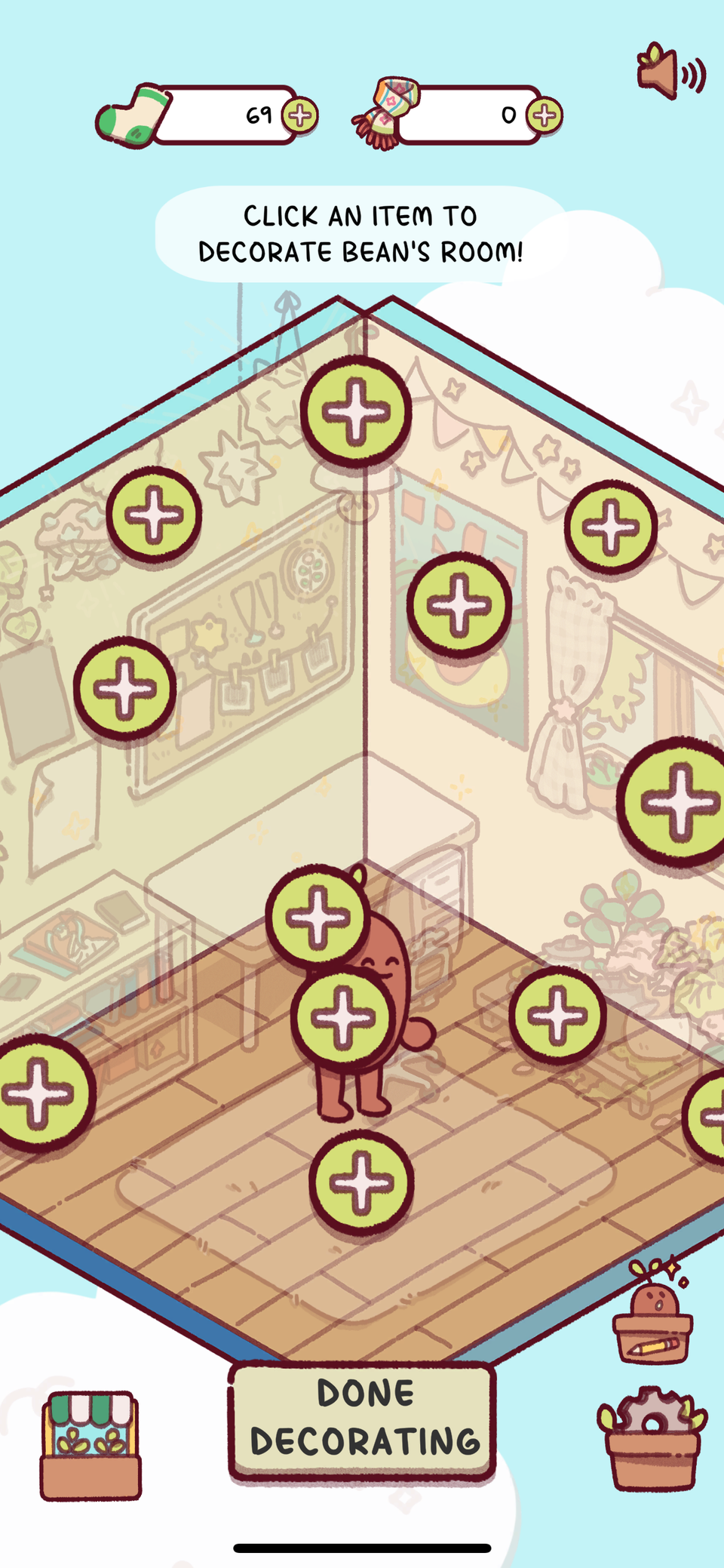 Focus Friend app decorate room options.