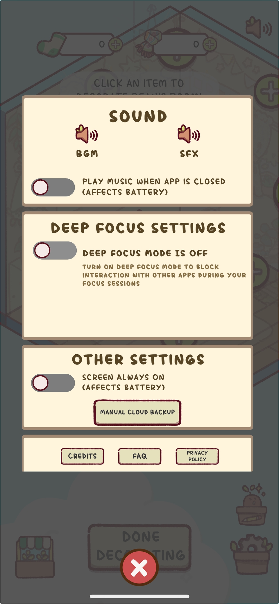 Focus Friend app deep focus settings.