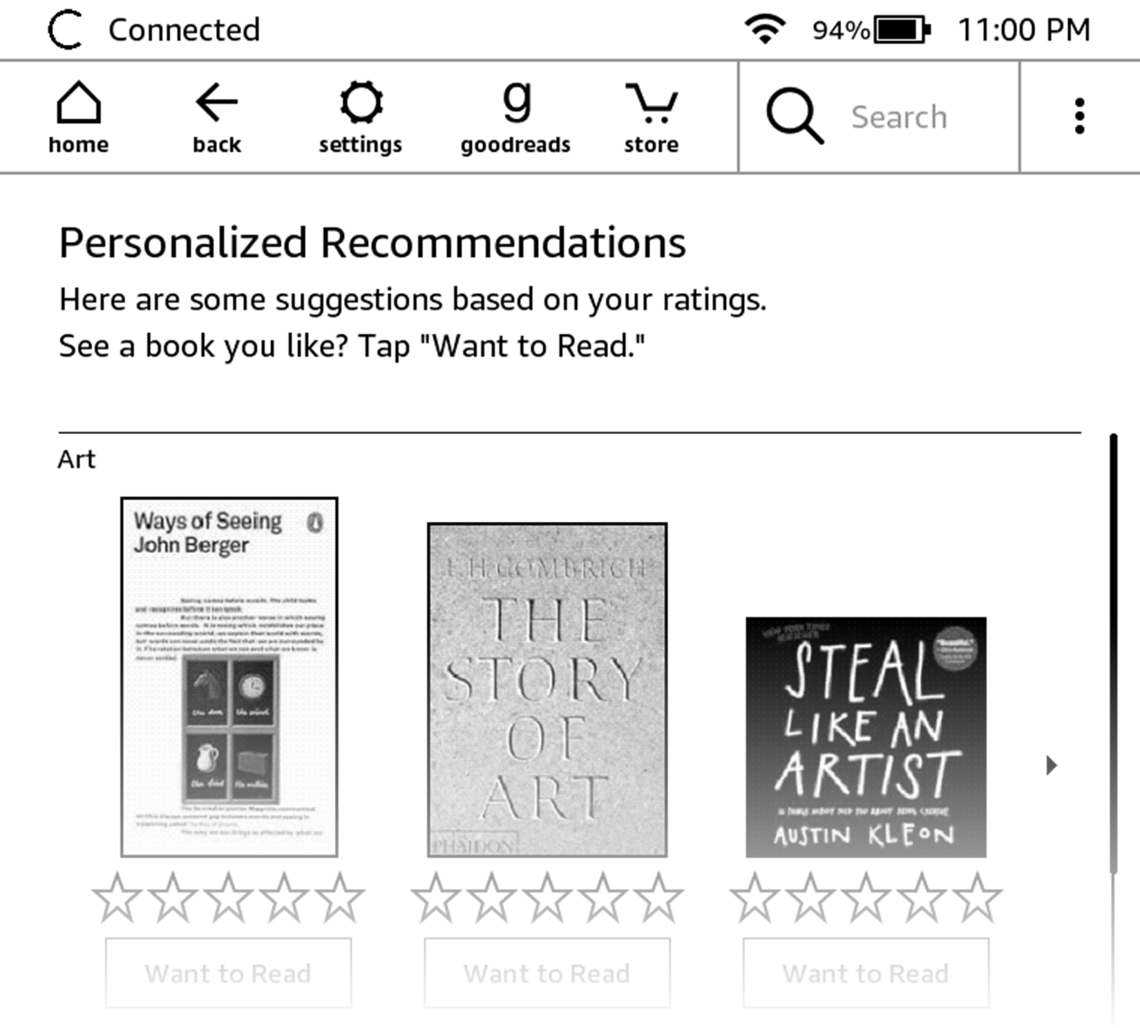 Goodreads recommendations on a Kindle Paperwhite