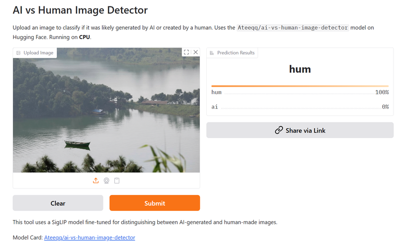 Hugging Face AI image detectors.