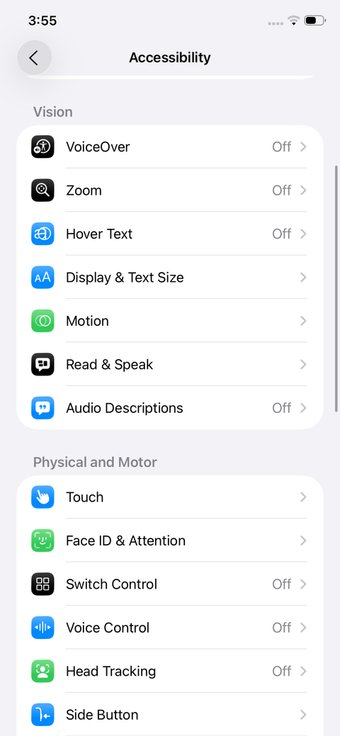 iOS 26 Accessibility settings