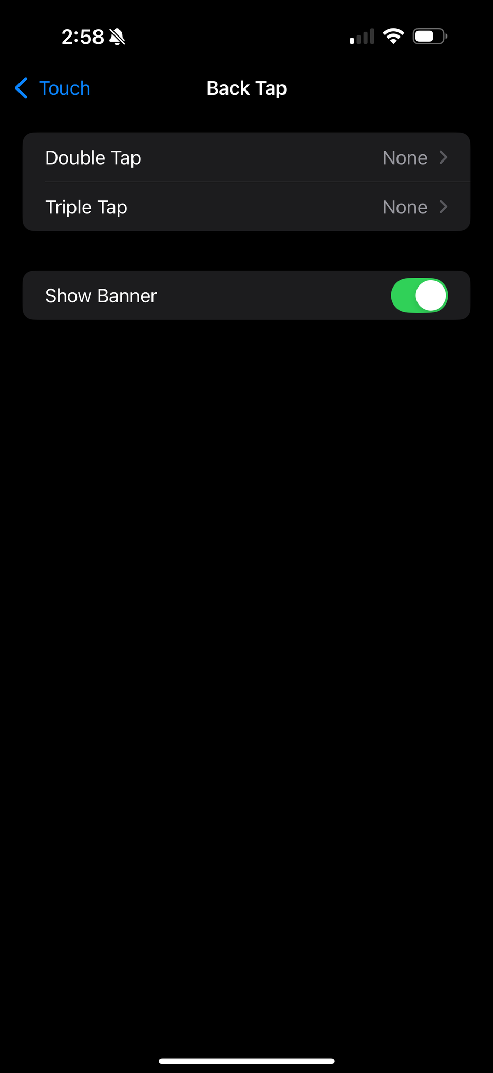 iOS back tap settings none