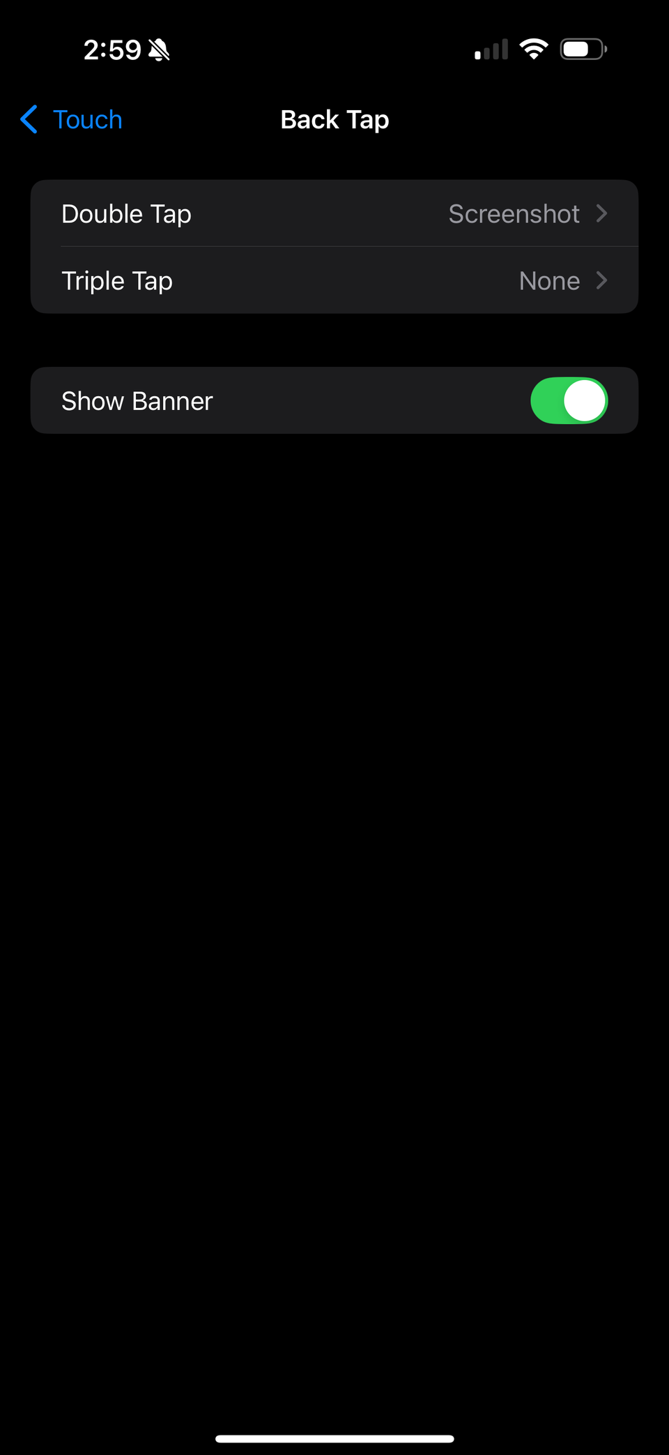 iOS back tap settings screenshot