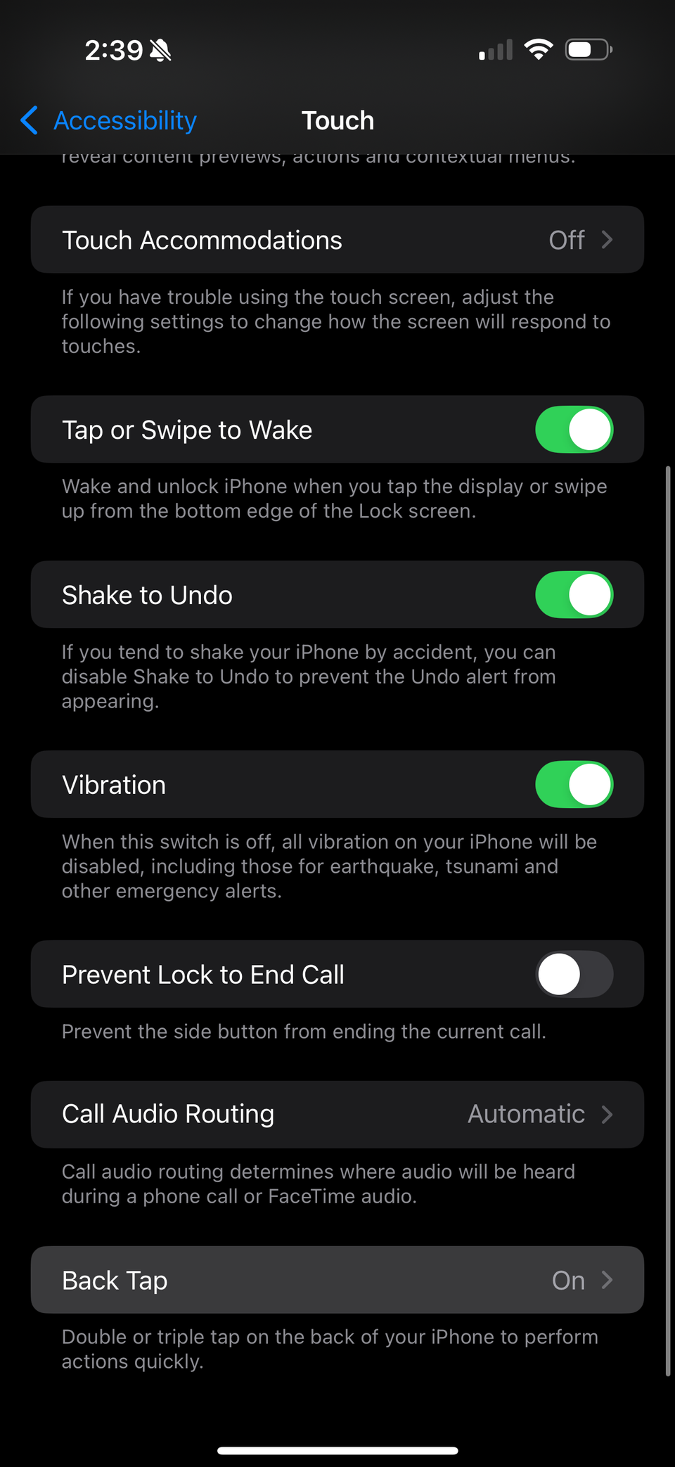 iOS touch submenu