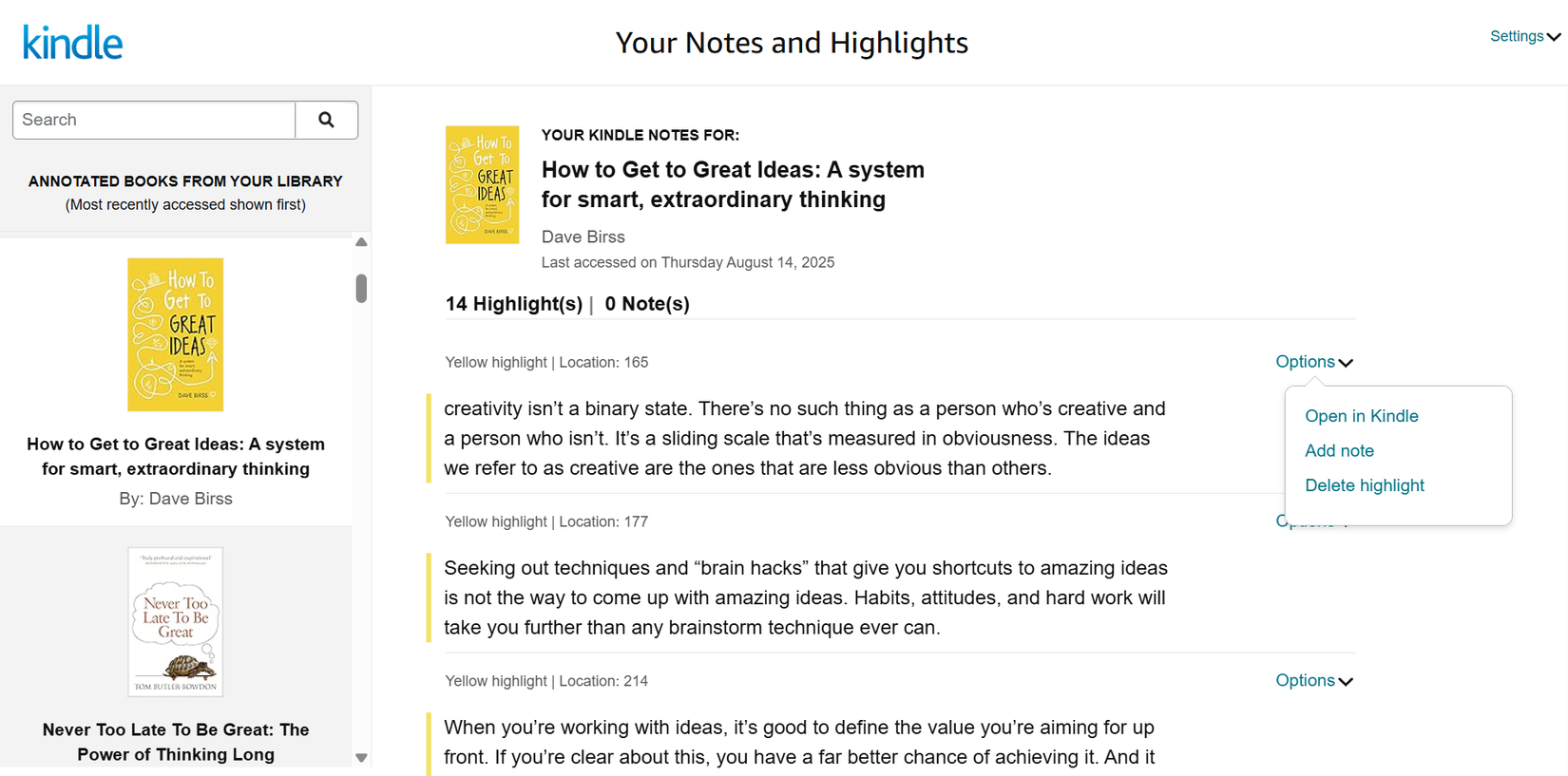 Kindle notes and highlights