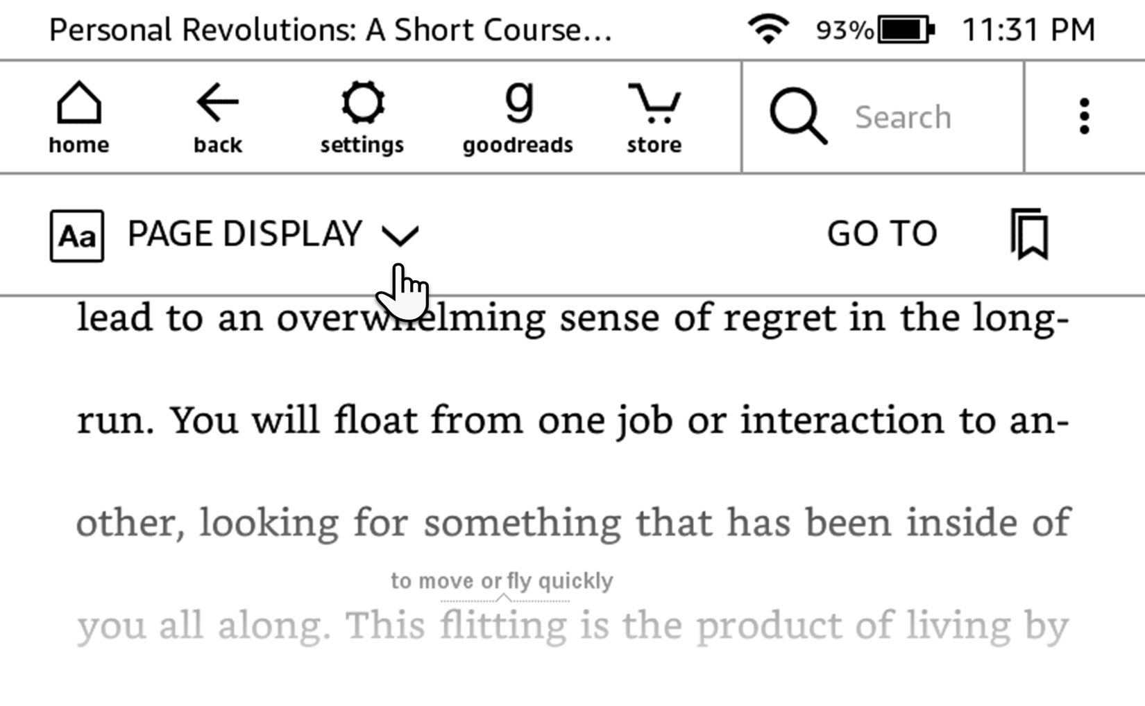 Kindle Paperwhite Page Display Settings.