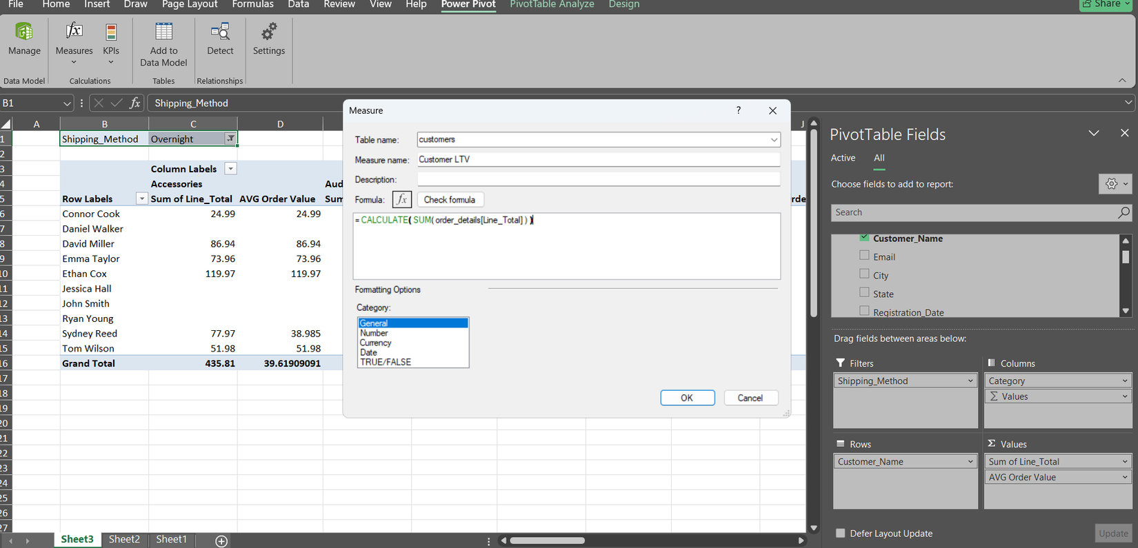 Using custom DAX formula to calculate customer lifetime value