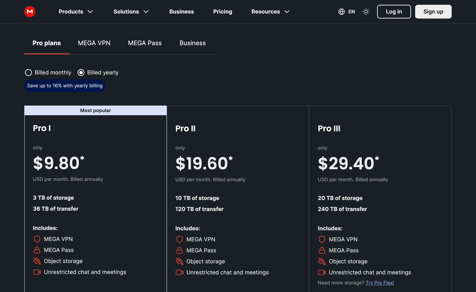 Mega cloud storage plans