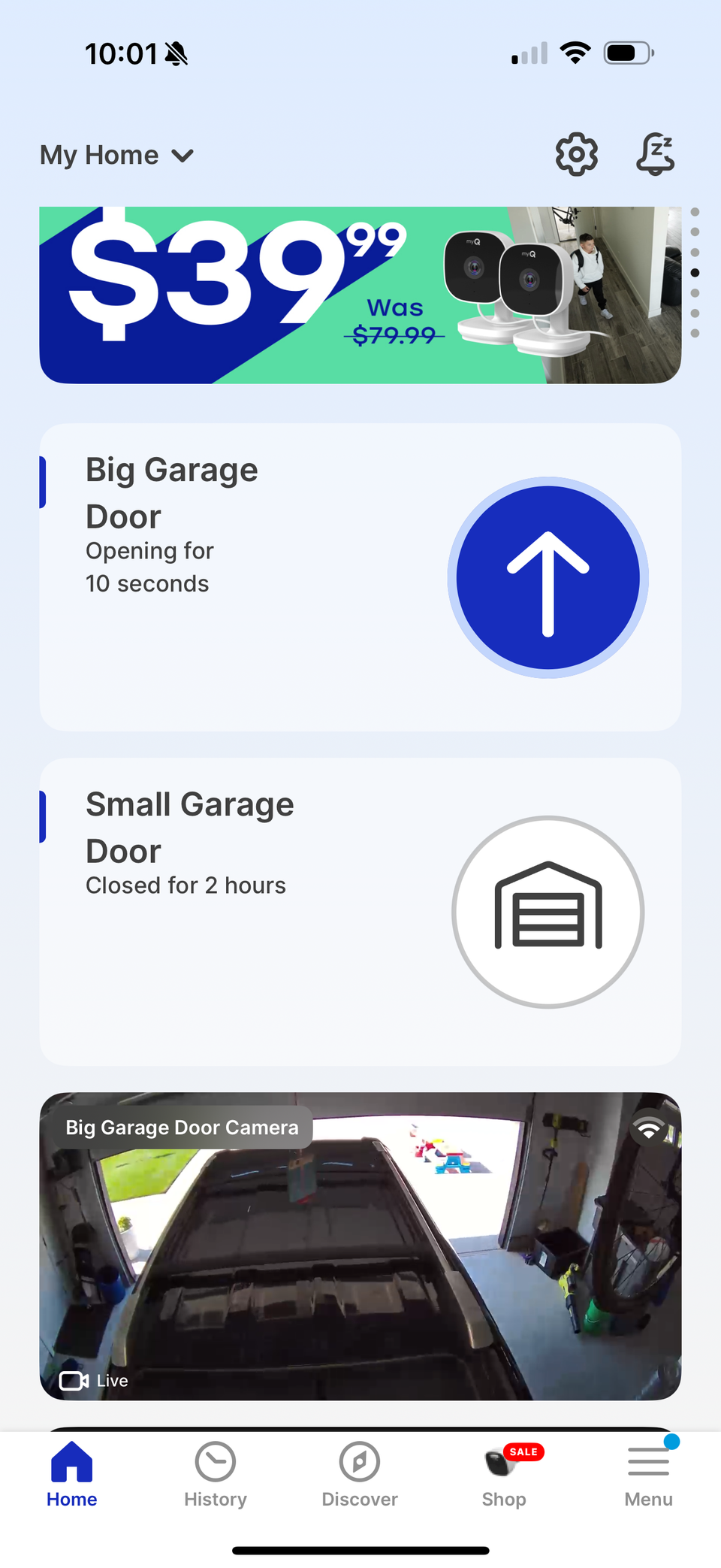 MyQ app one door opening