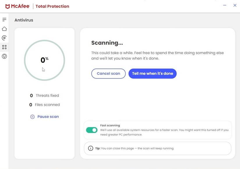 On-going quick scan on McAfee