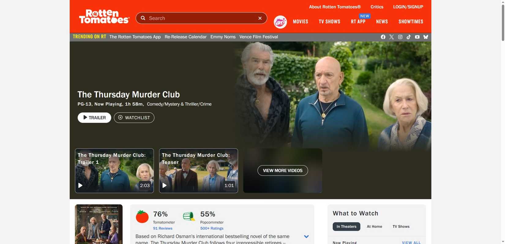 rotten tomatoes thursday murder club review page