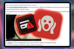 scam email example on tablet with logos.