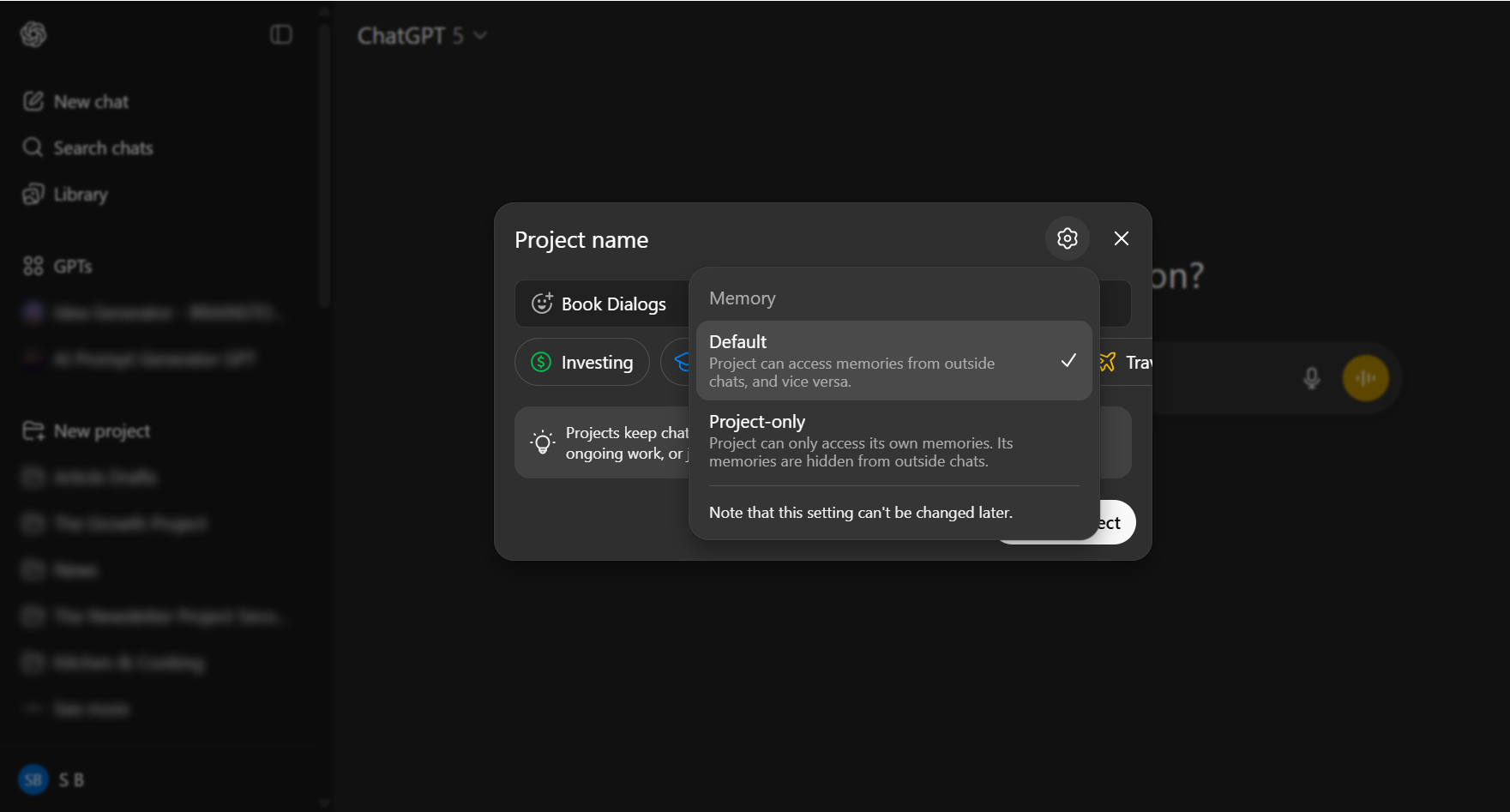Setting up a Project in ChatGPT.