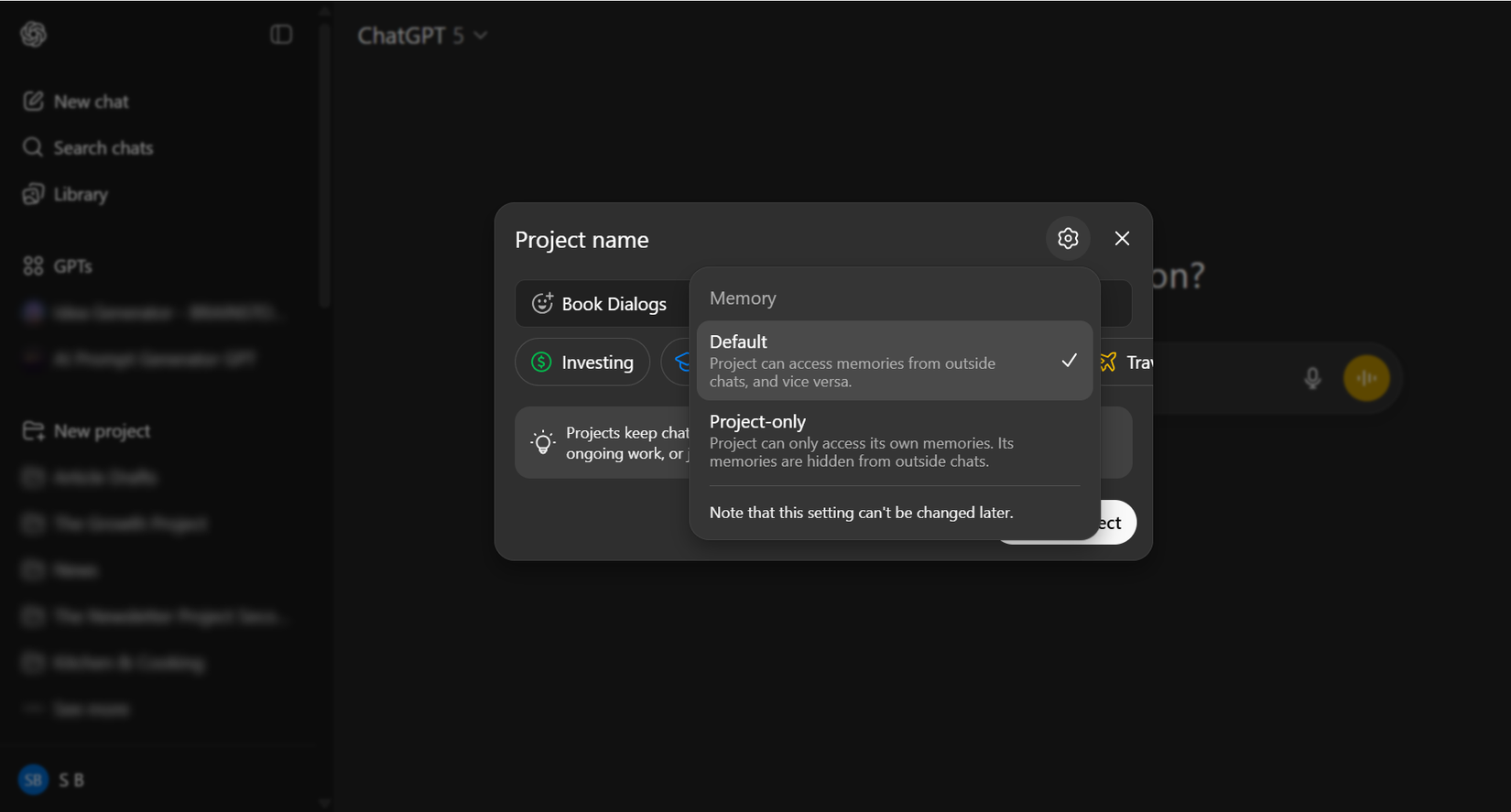 Setting up a Project in ChatGPT.