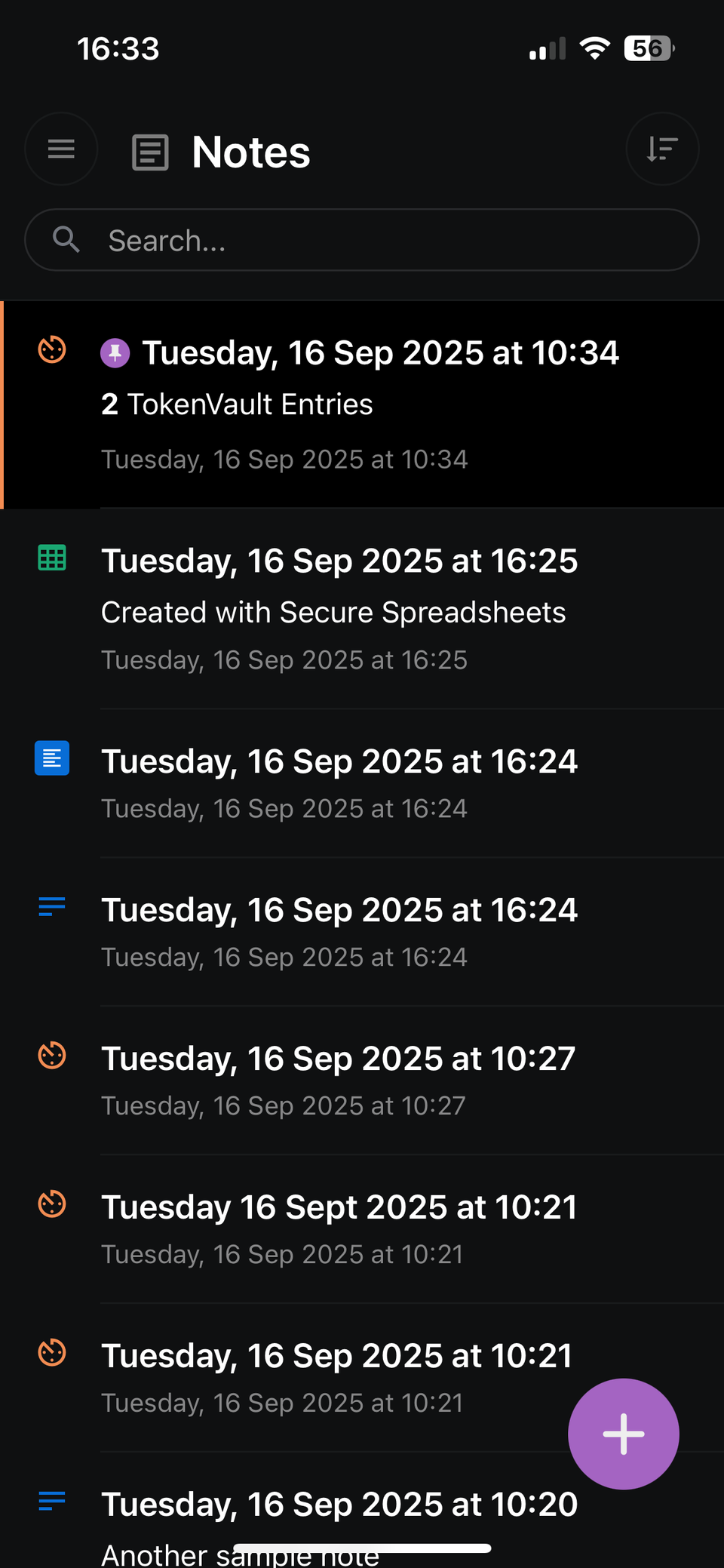 Standard Notes home UI on mobile showing the Notes section