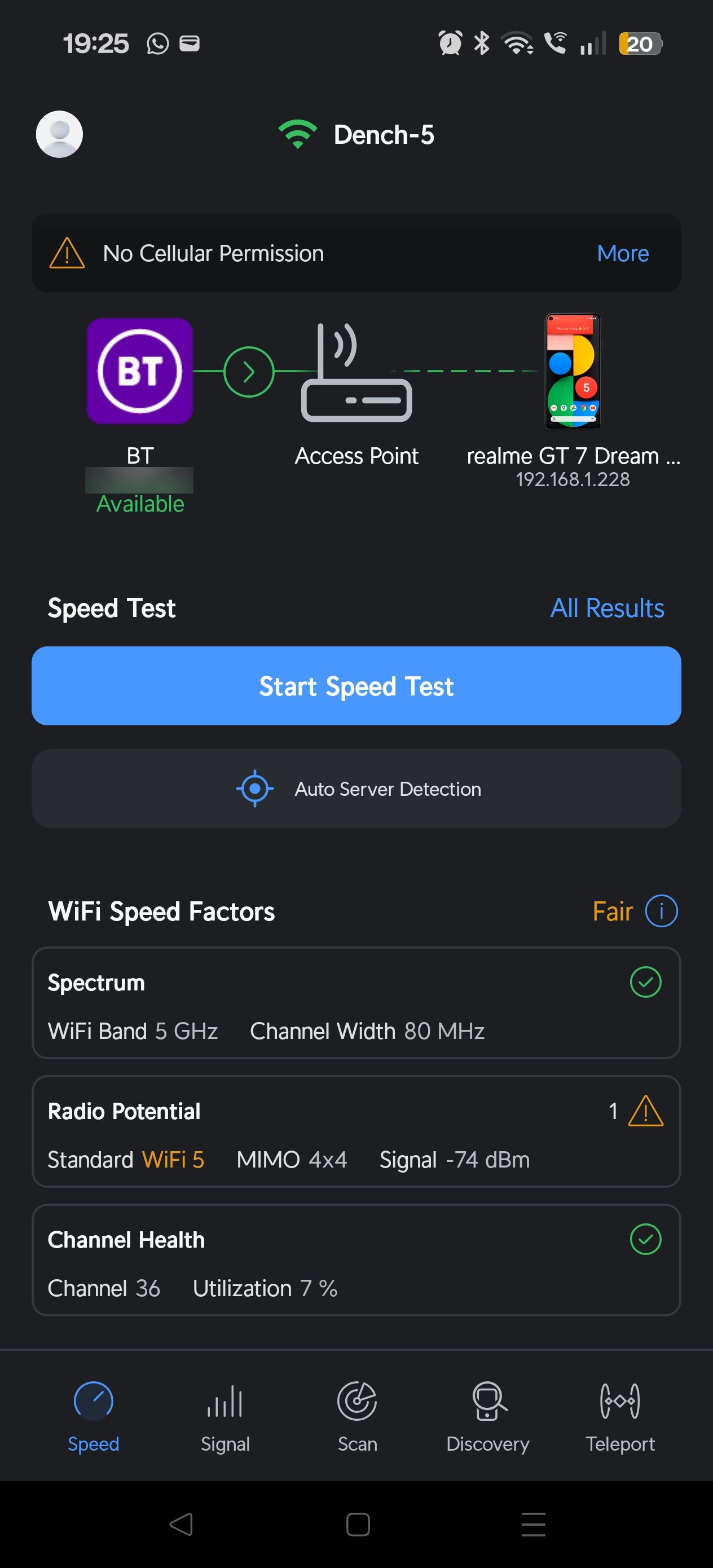 wifiman app wifi home screen with network information