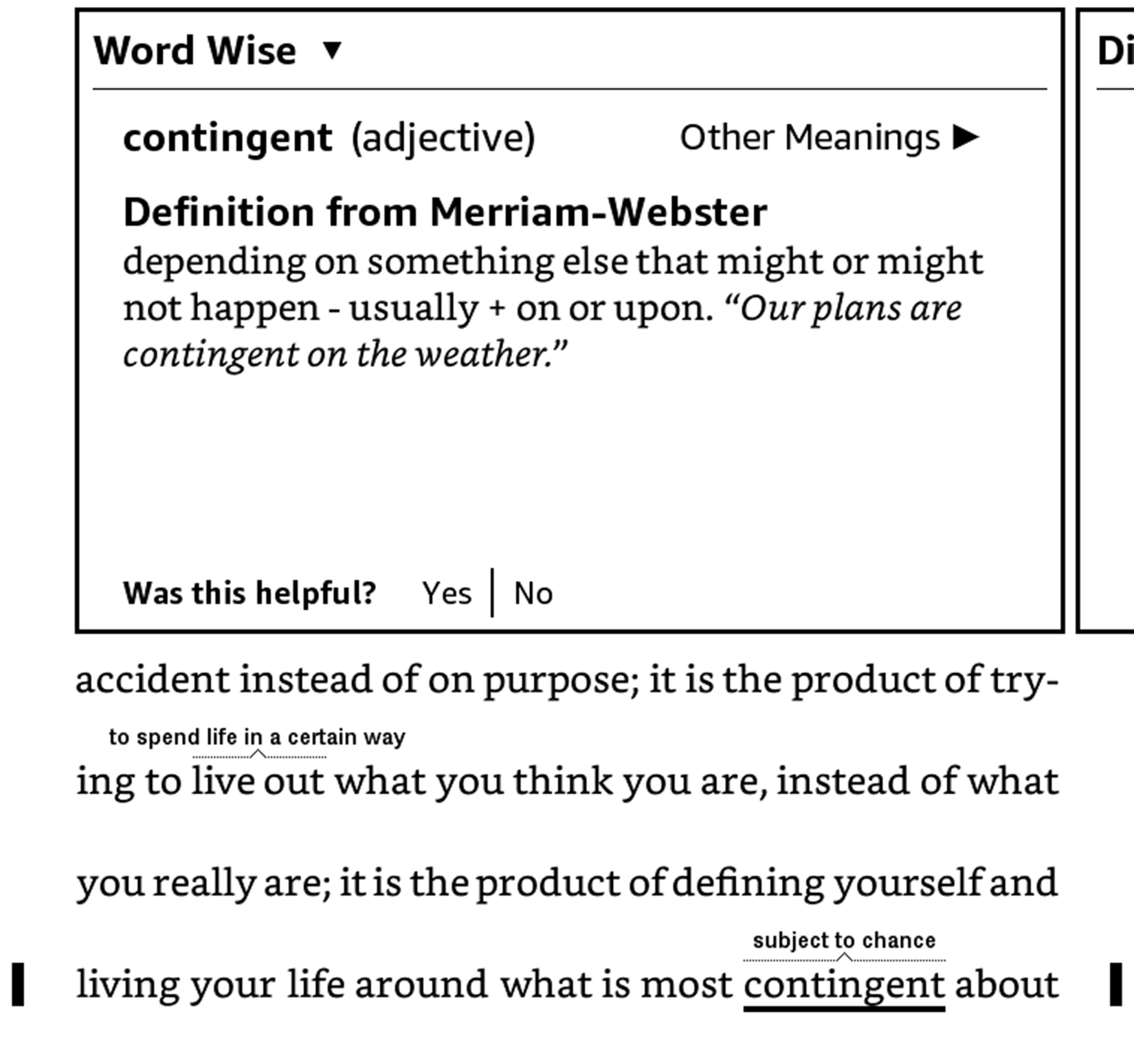 Word Wise feature on a Kindle Paperwhite.
