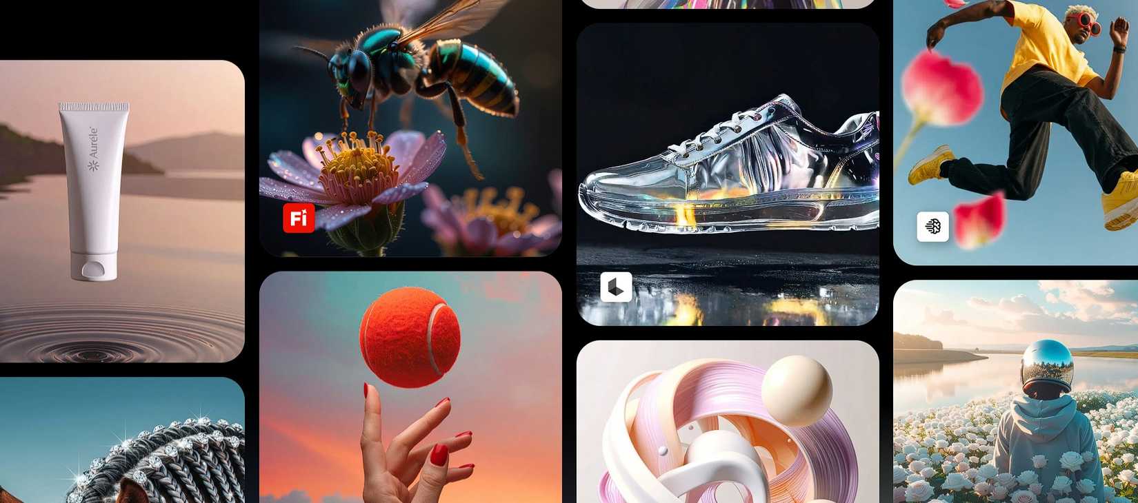Adobe Firefly home page showcasing AI generated videos and photos