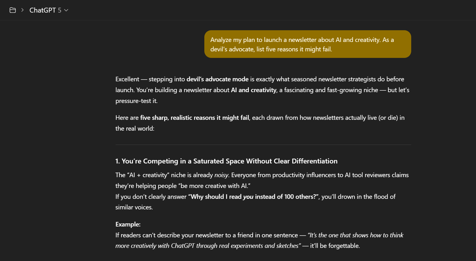 Devil's advocate prompt in ChatGPT for ideation
