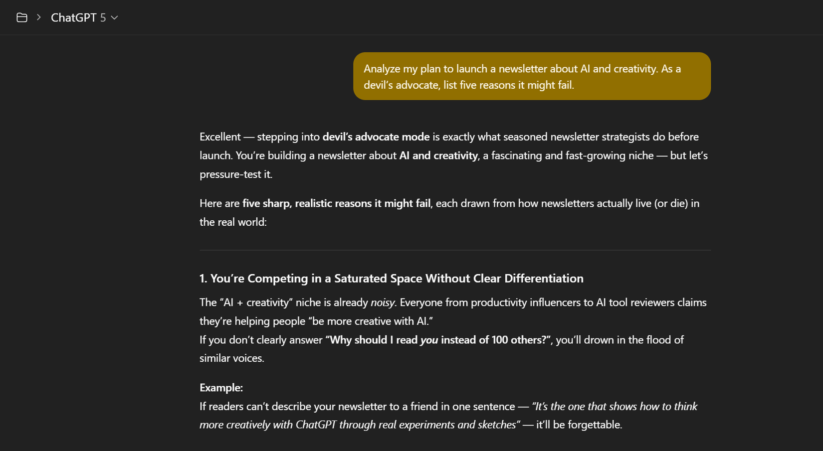 Devil's advocate prompt in ChatGPT for ideation