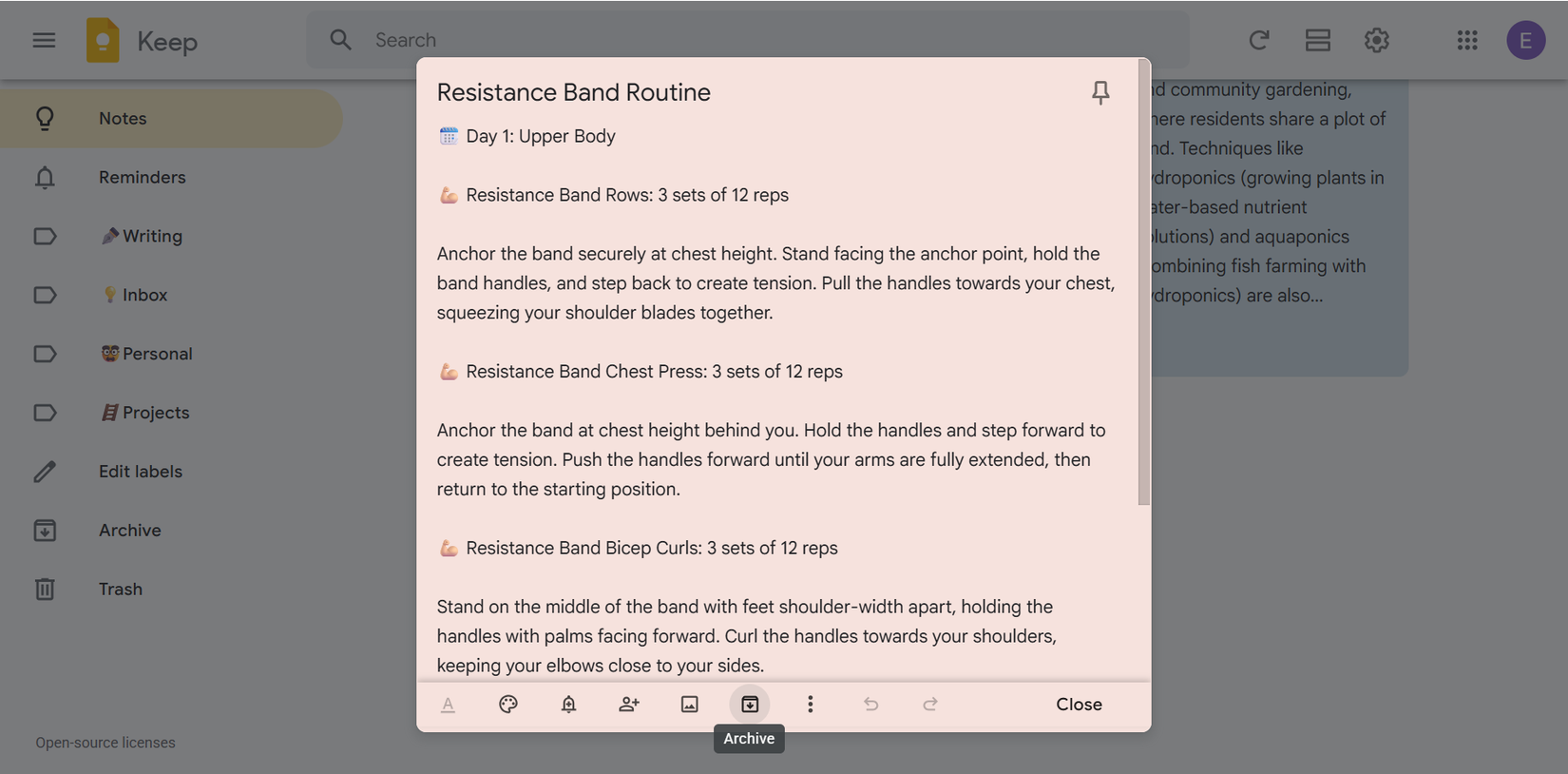 Google Keep Archive a note