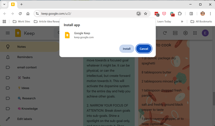Run Google Keep as a desktop app