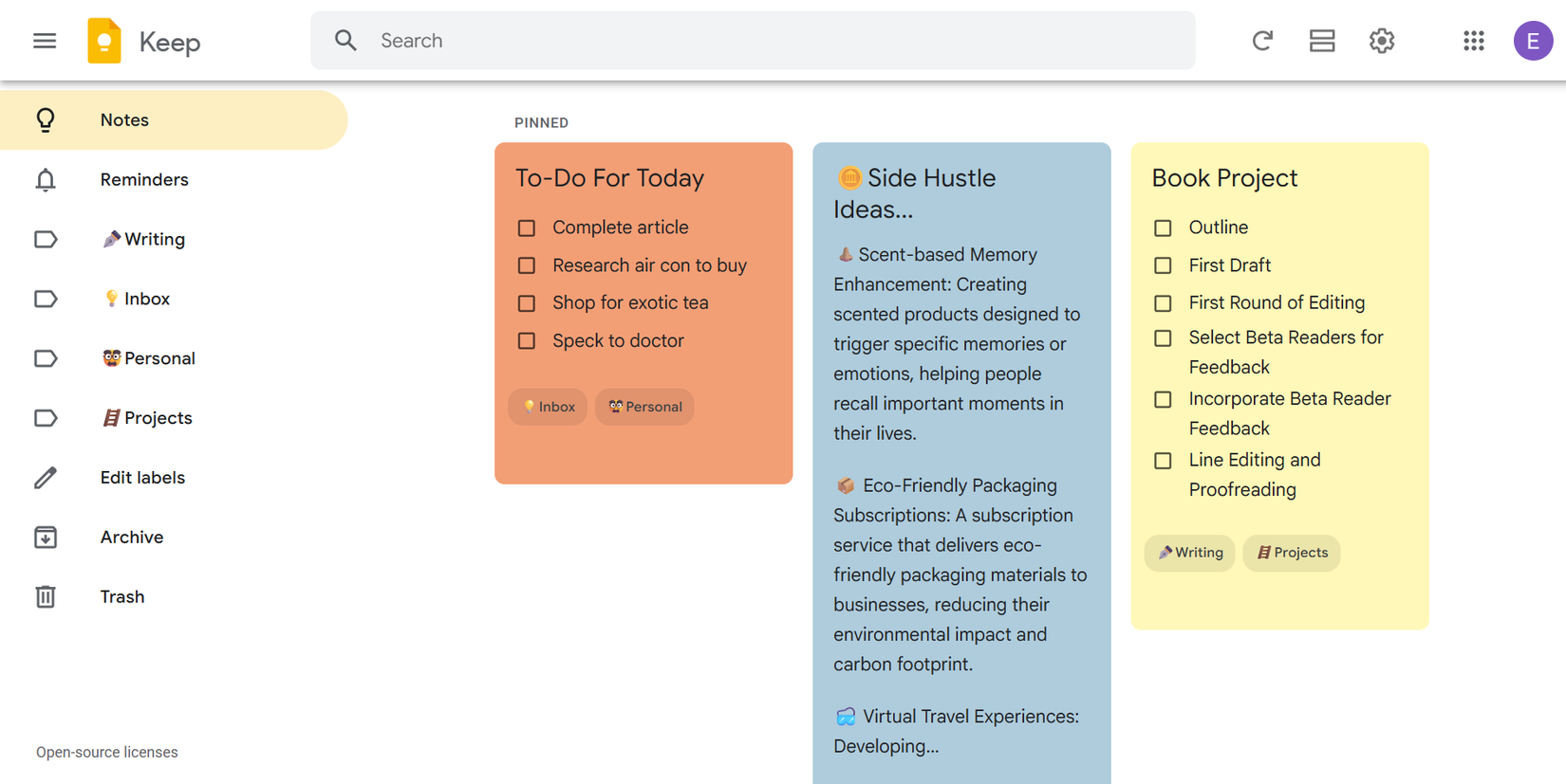 a simple labeling system in Google Keep.