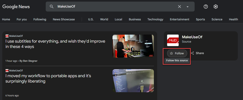 Google News Follow MUO