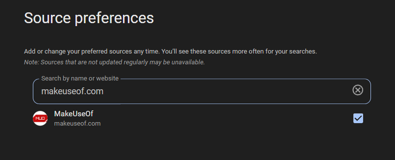 Google Search Source Preferences