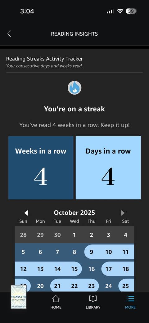 Kindle App Reading Insights interface.