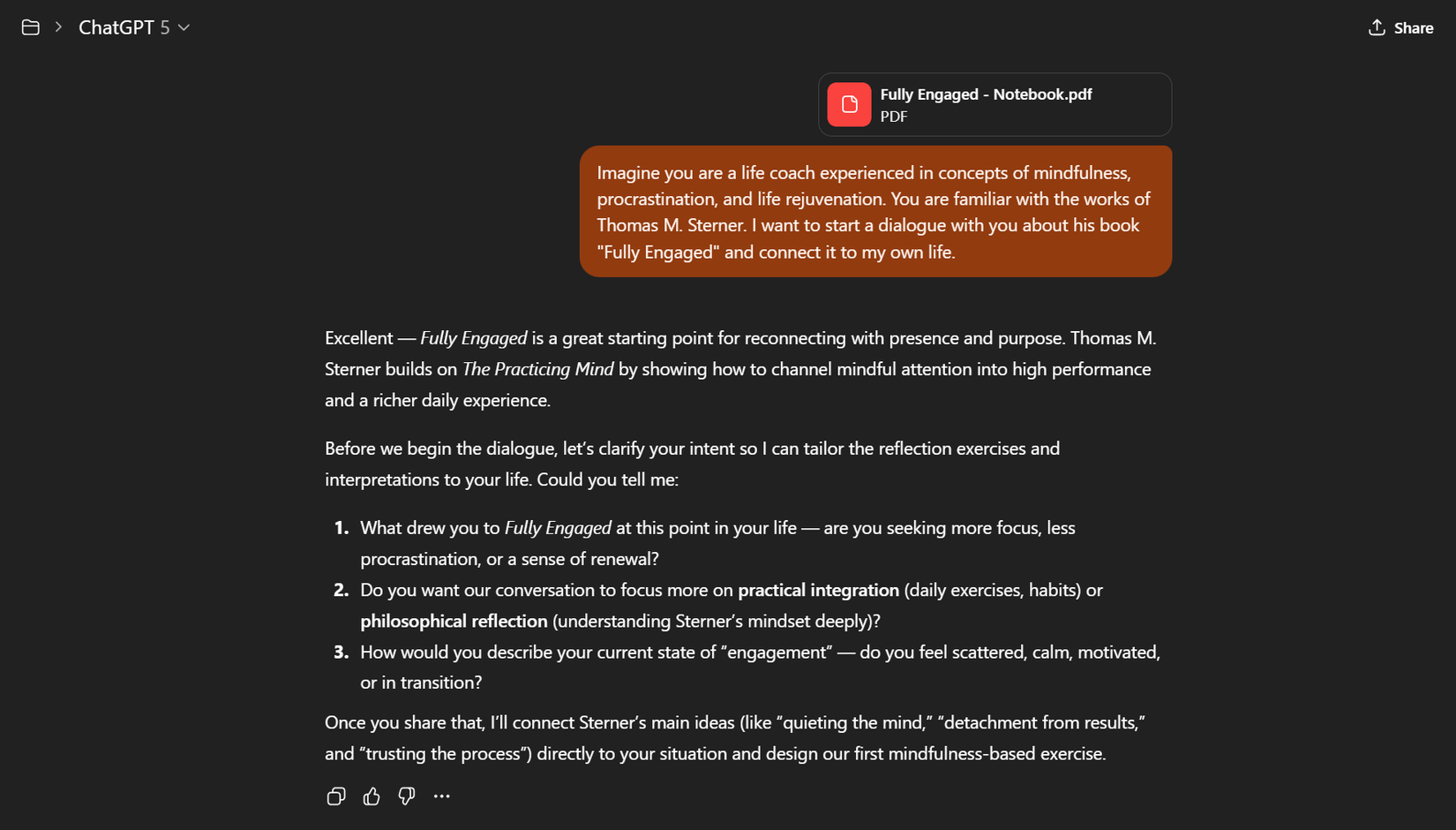 Starting a dialog with ChatGPT about the book.