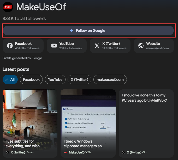 MUO Follow on Google