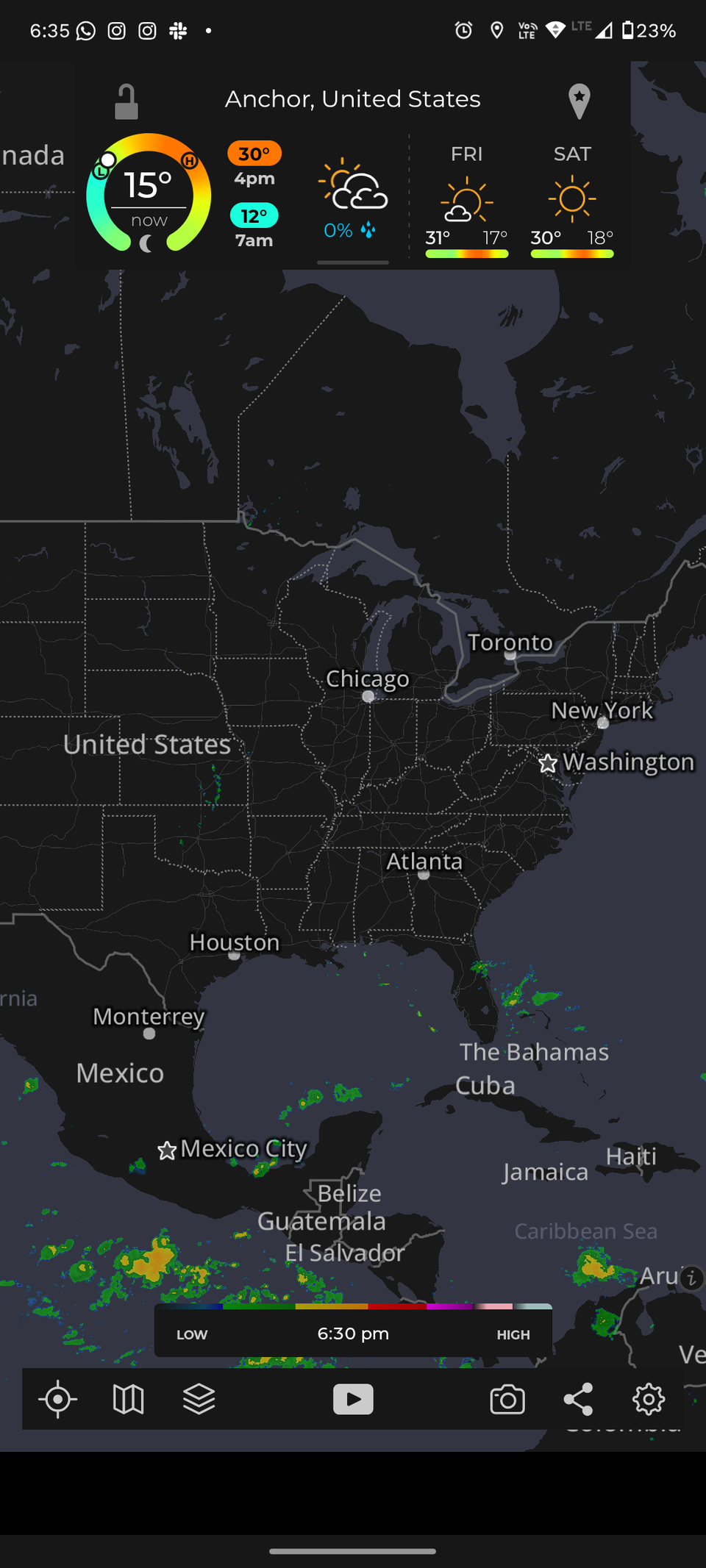 MyRadar weather app dashboard.