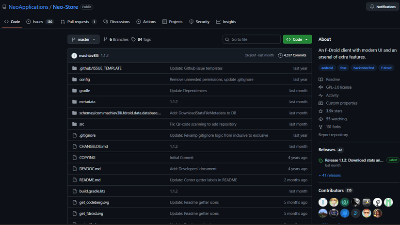 GitHub page for the source code of Neo FOSS app store.