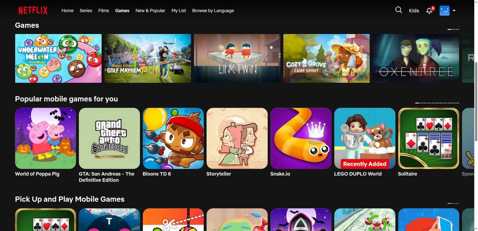 netflix games on home page.
