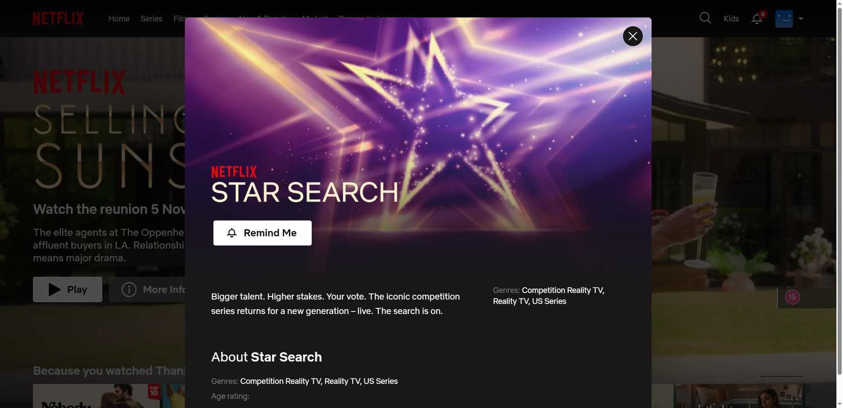 netflix star search listing.