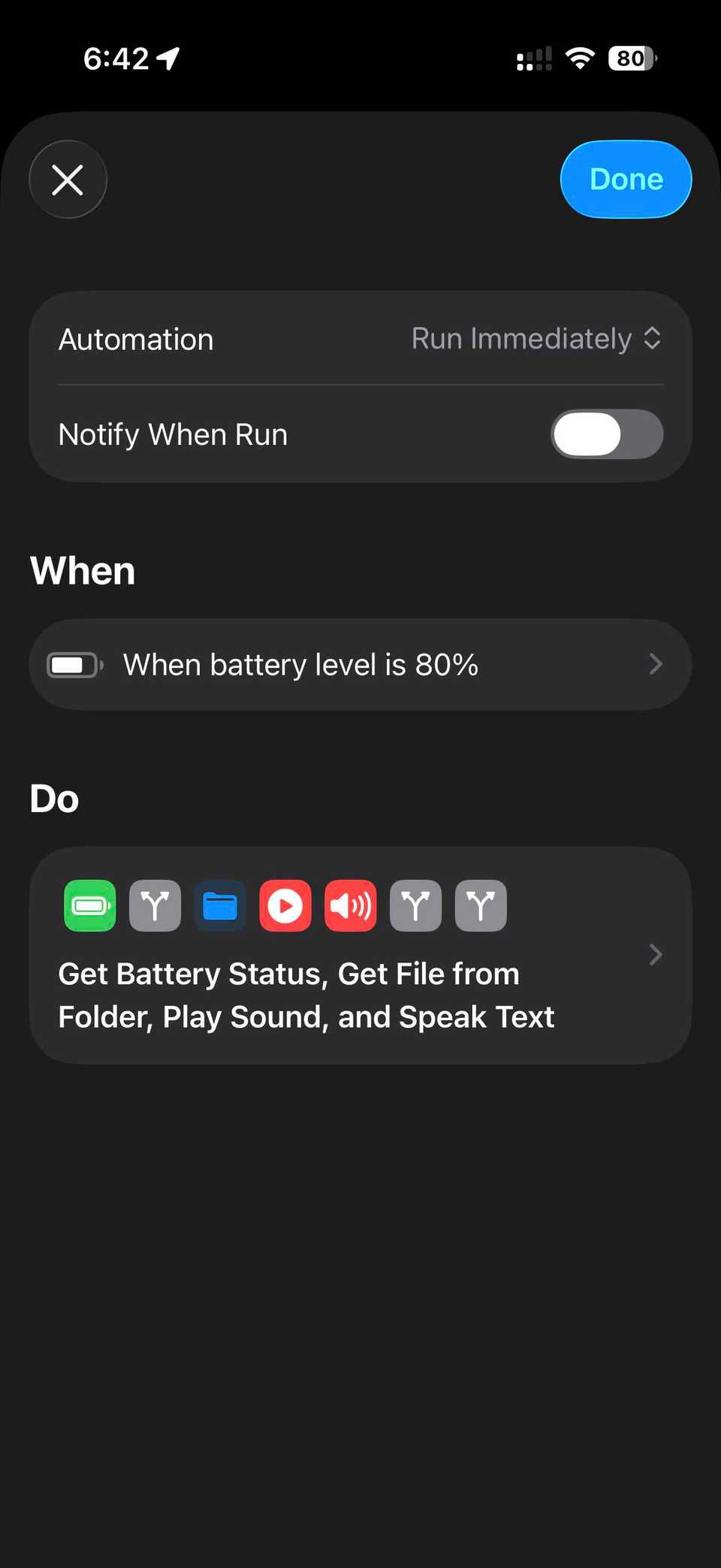 Overview of an iPhone automation for charging sound
