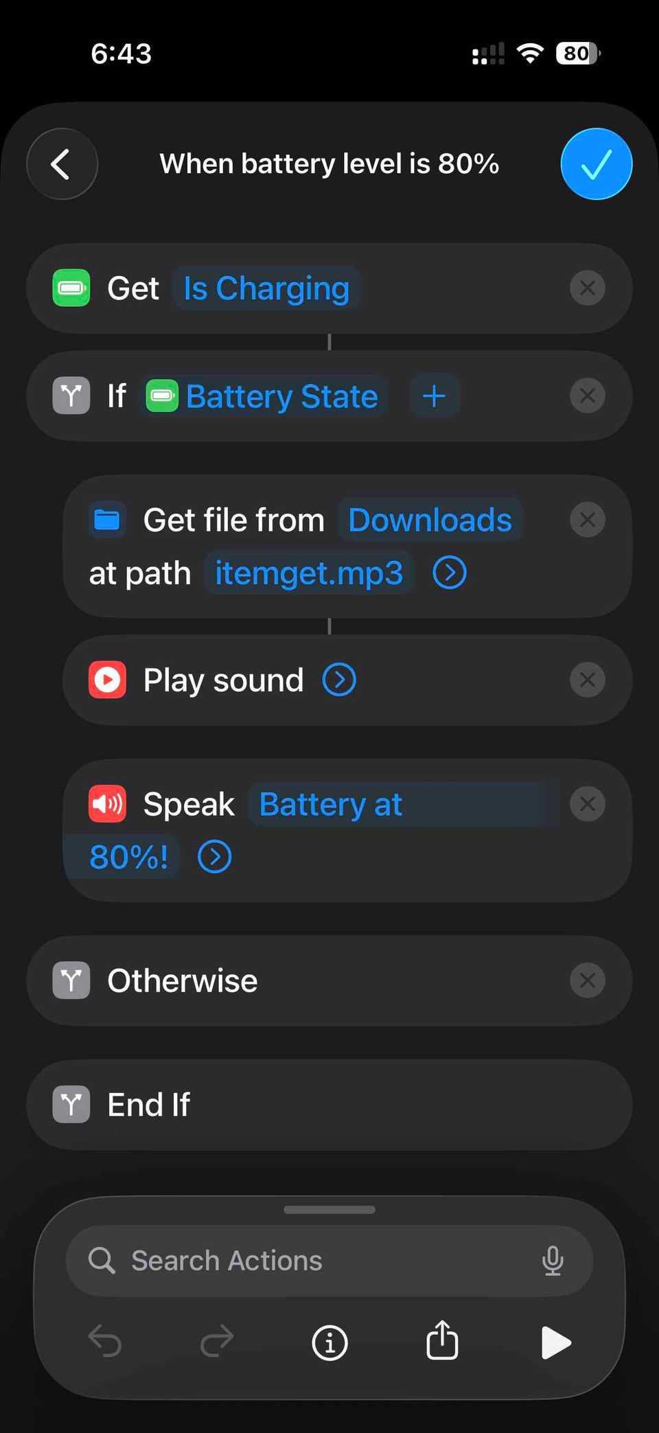 Speak and Play Sound actions in Apple Shortcuts