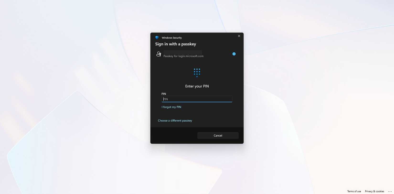 Using passkeys to log into Microsoft account